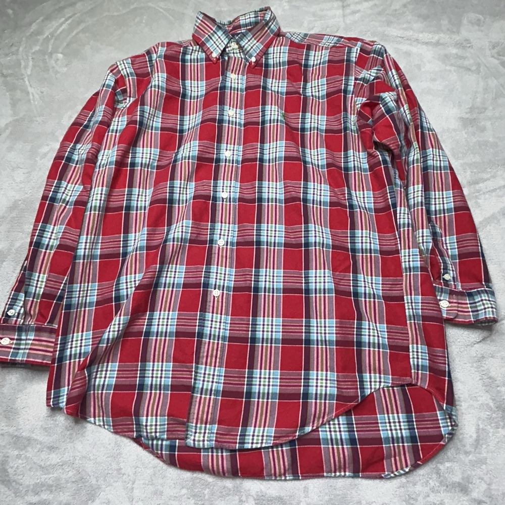 Ralph Lauren Shirt Mens Large Blake Green Red Plaid Cotton Button Down Flannel